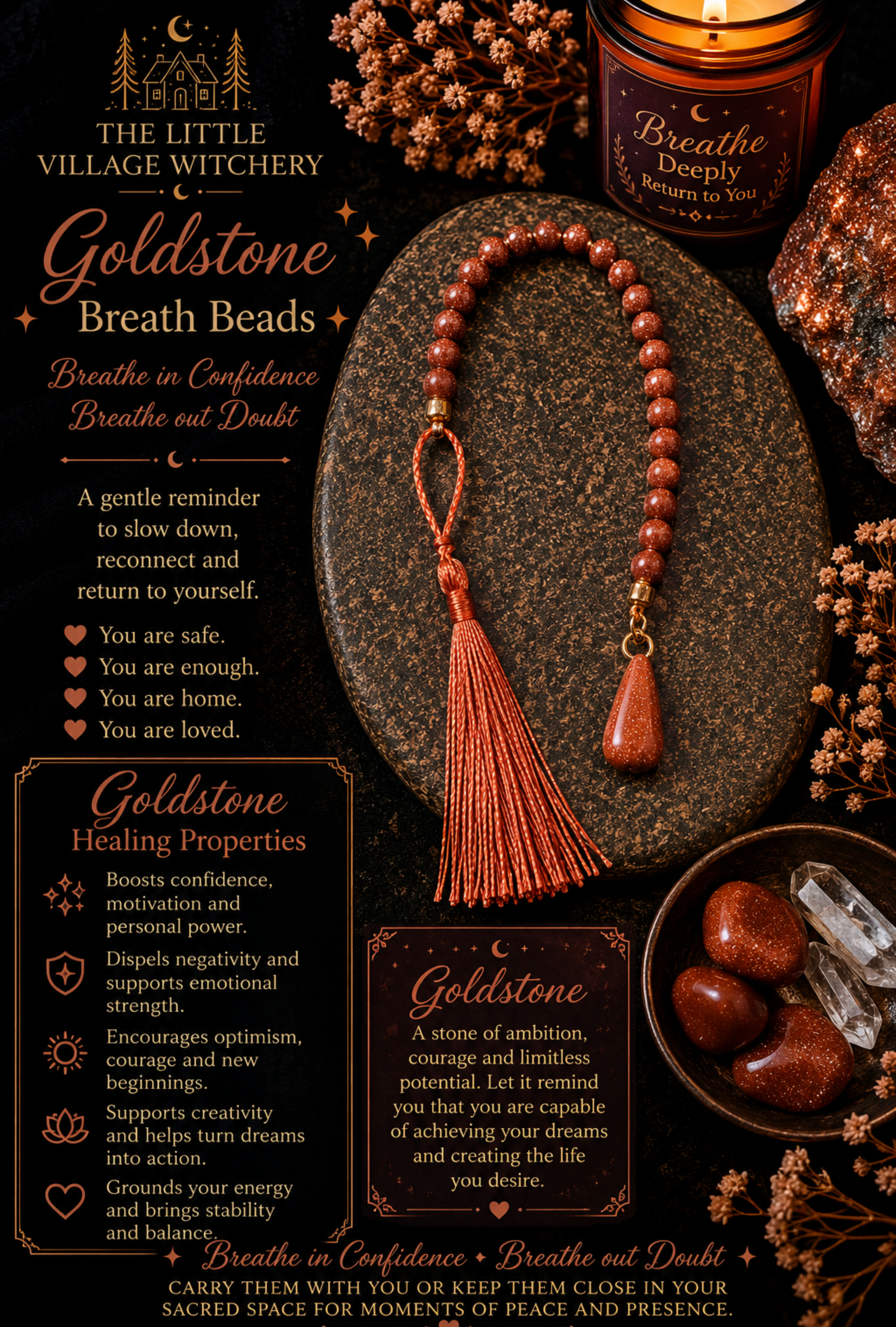 Goldstone Breath Beads with Stone Tear Drop Charm
