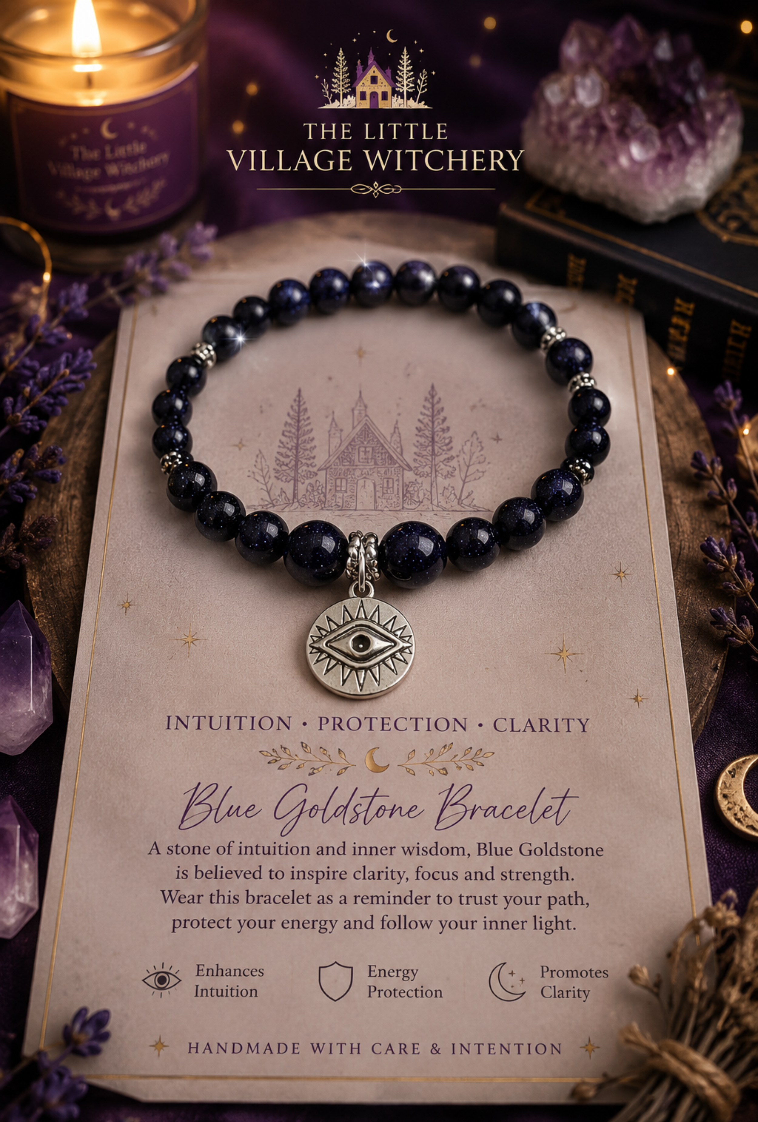 Blue Goldstone Crystal Bead Bracelet