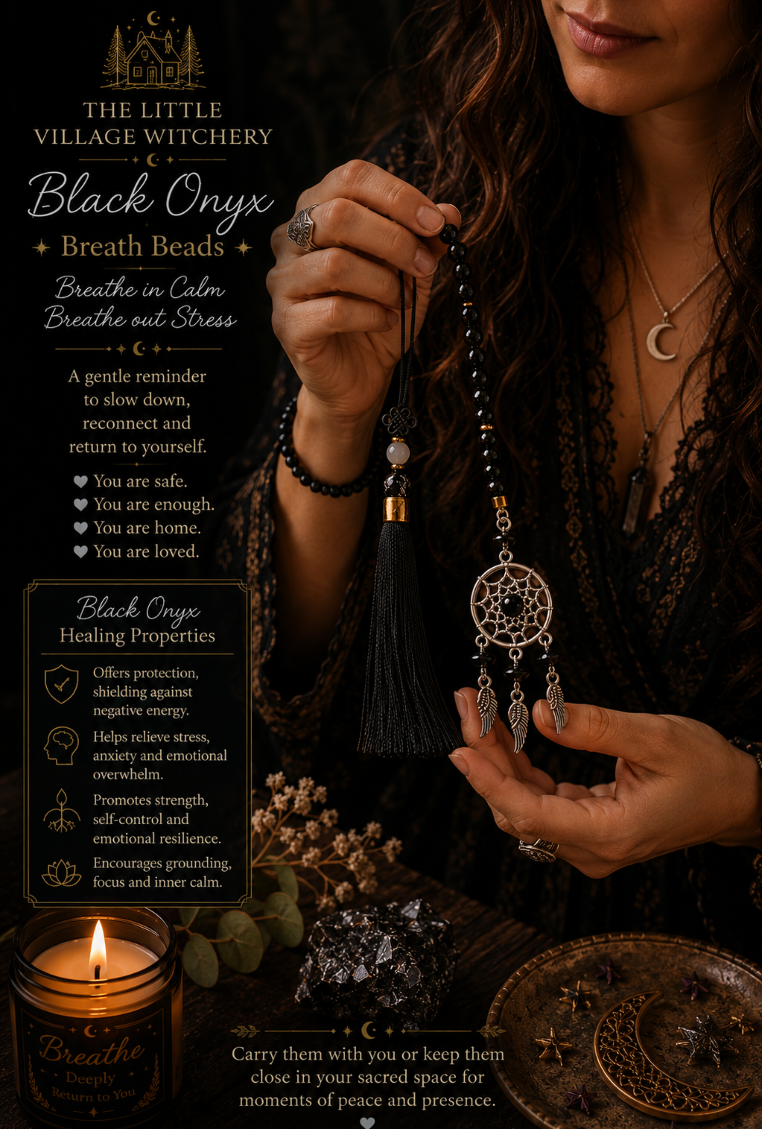 Black Onyx Dream Catcher Charm holding.png
