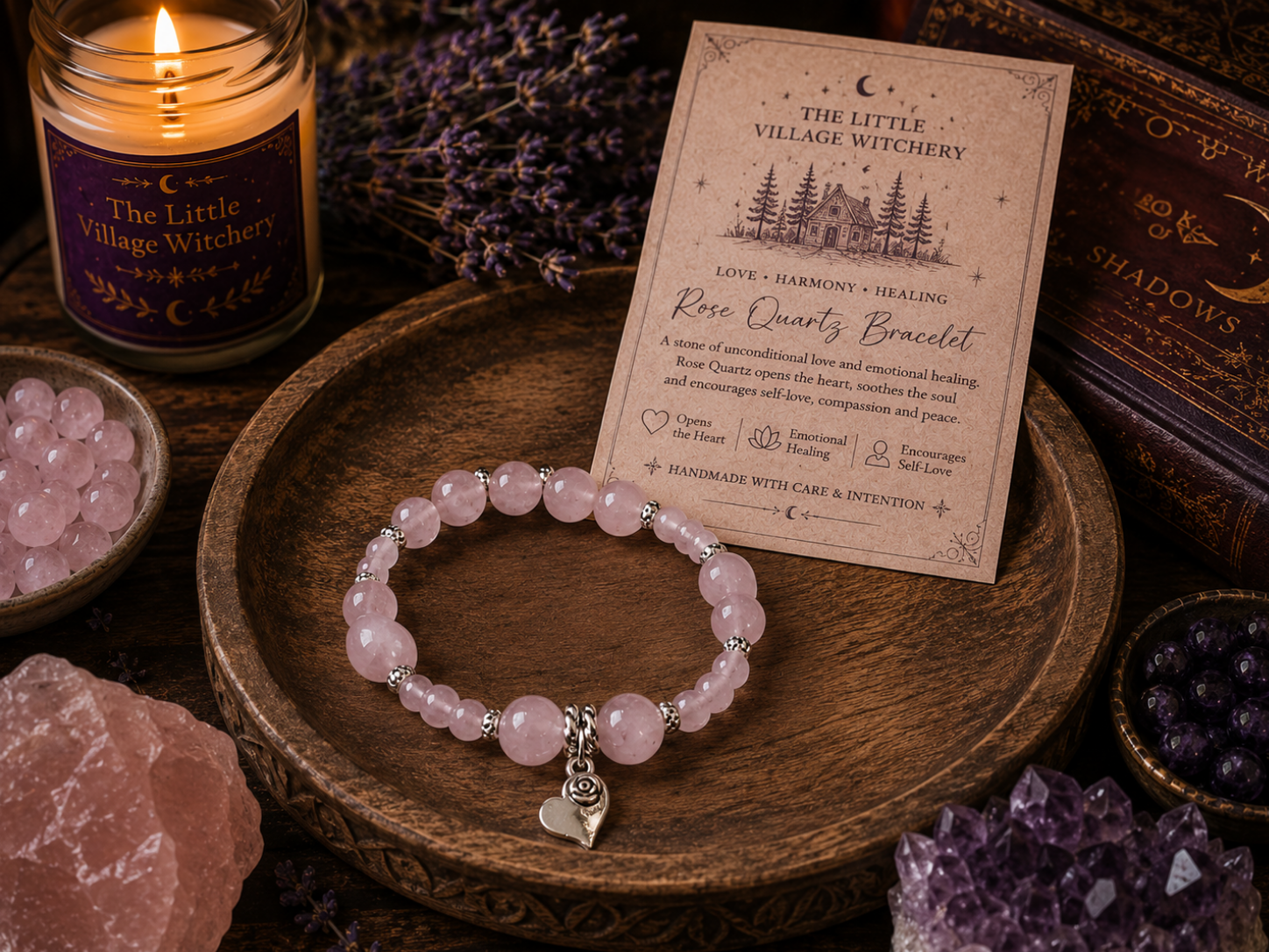 Rose Quartz solid love heart & rose in brown bowl.png (Copy) (Copy)