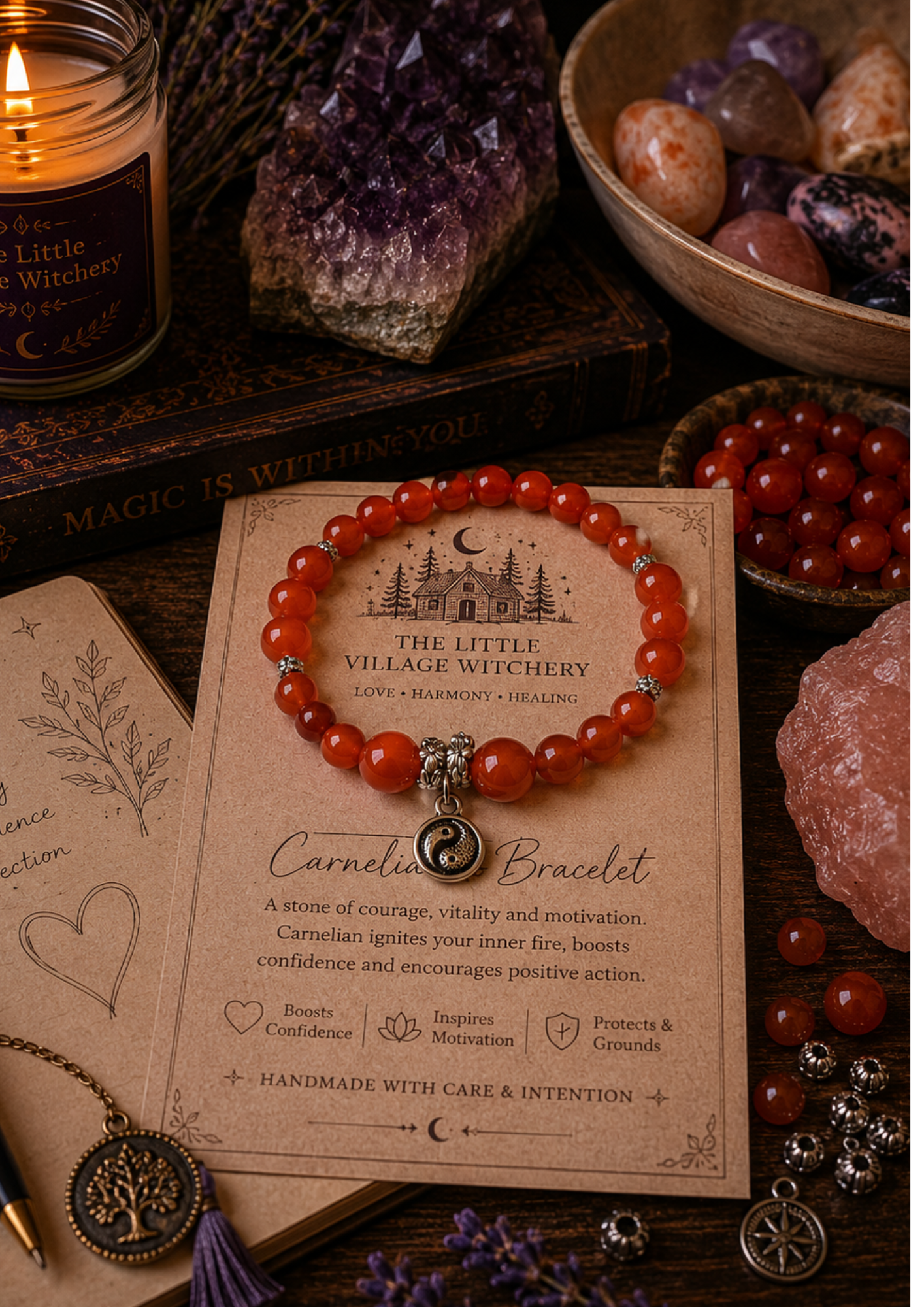 Carnelian Crystal Bead Bracelet