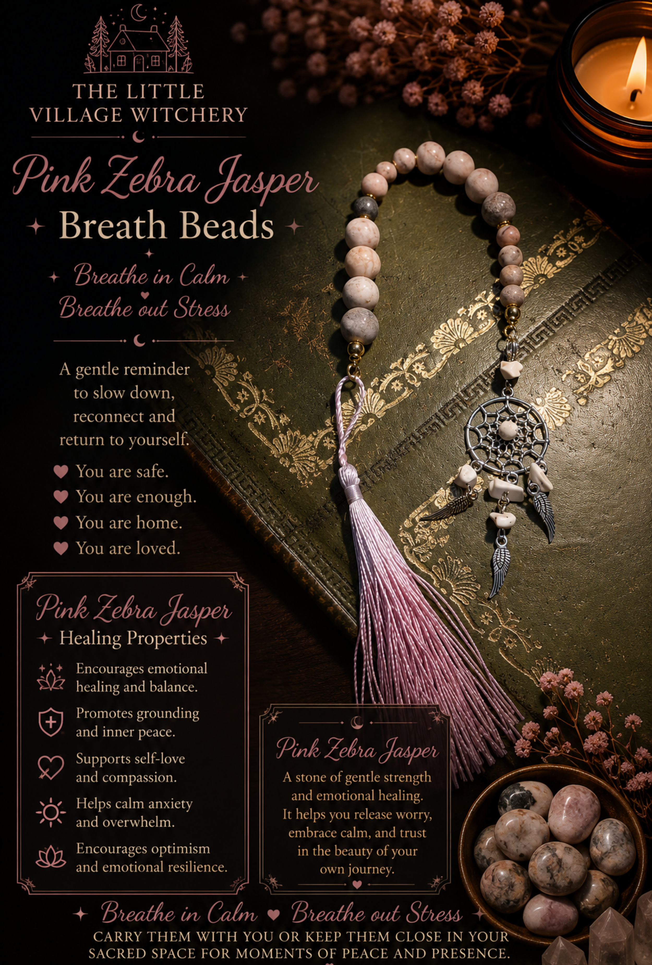 Pink Zebra Jasper Breath Beads