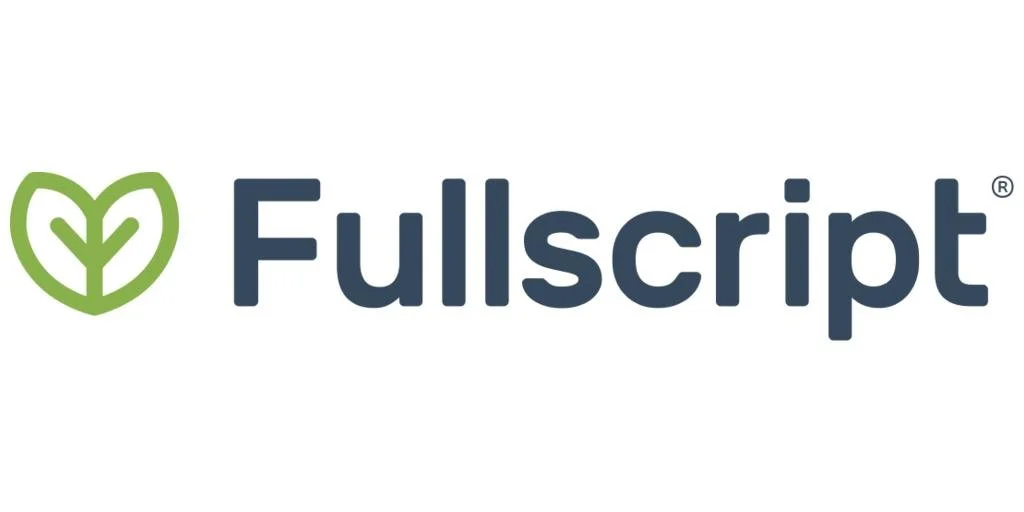 Fullscript logo with green leaf icon and blue text