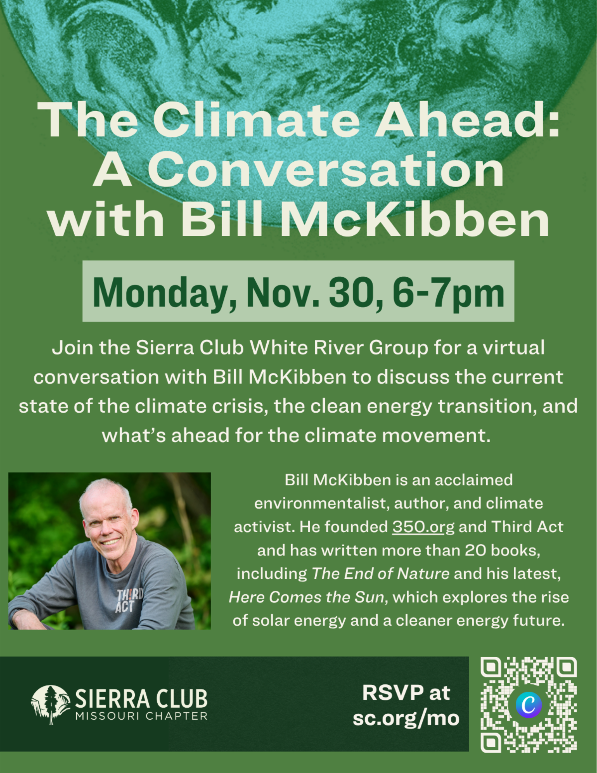 Webinar - The Climate Ahead: A Conversation with Bill McKibben﻿