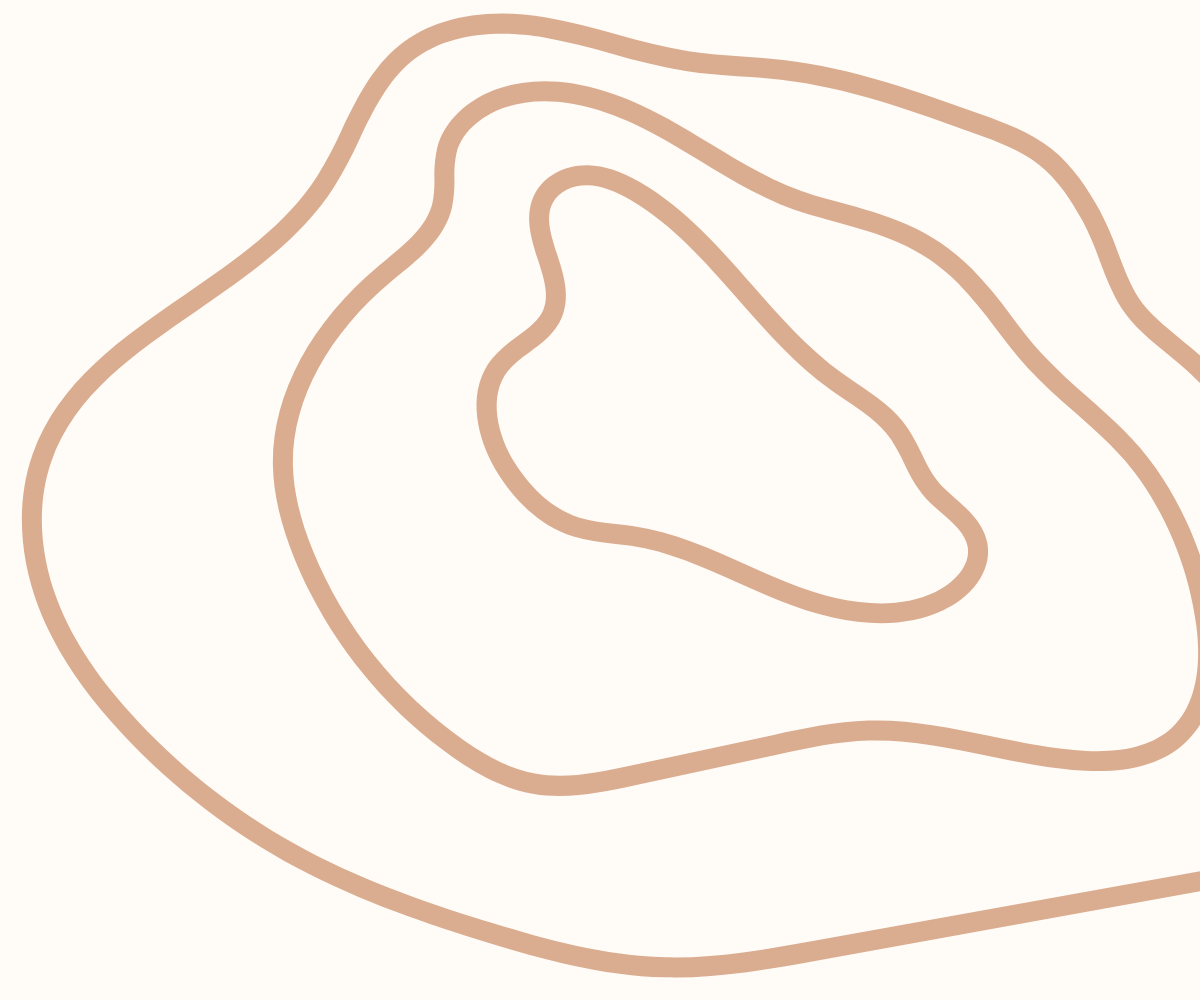 Abstract line drawing with concentric, irregular shapes in beige on a cream background.