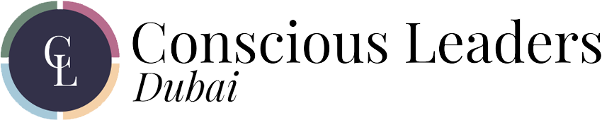 Conscious Leaders Dubai logo with a circular graphic divided into segments in green, pink, blue, purple, and beige, and the text 'Conscious Leaders Dubai' to the right.