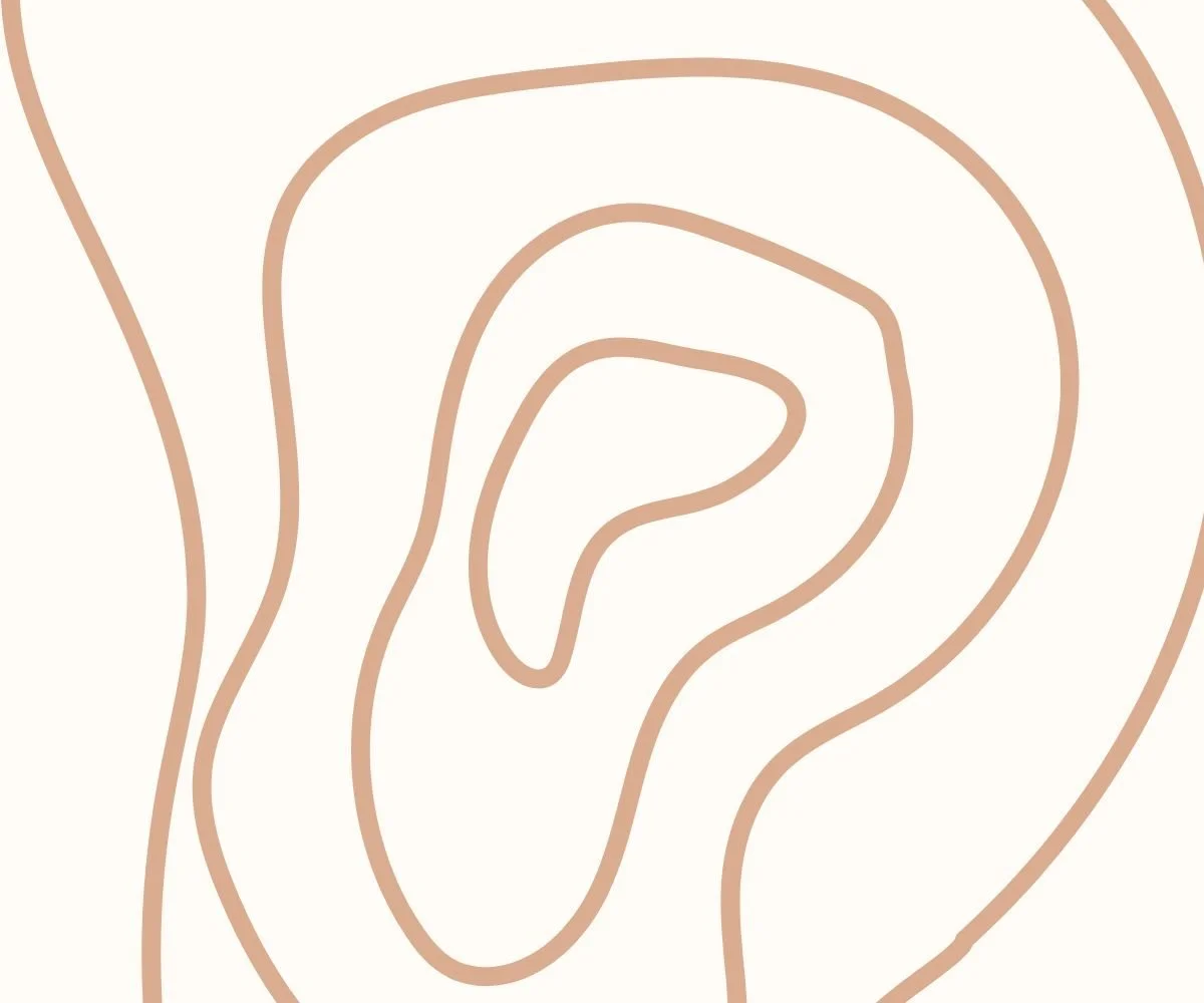 Abstract art with concentric, irregular brown lines on a white background.