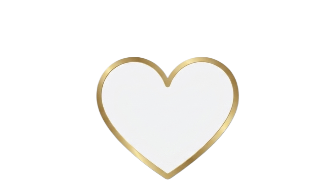 A heart-shaped mirror with a gold frame.
