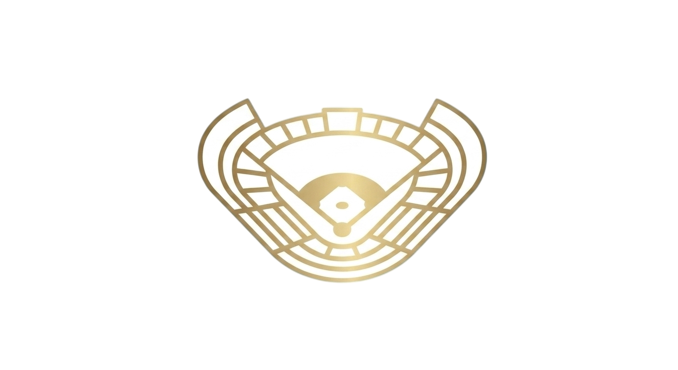 Illustration of a baseball stadium with a baseball field at the center, surrounded by seating areas in a stylized, minimalist design.