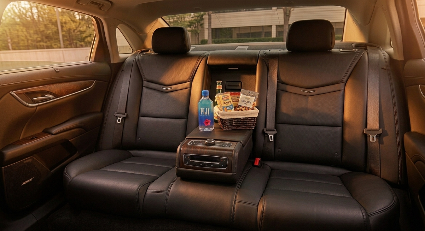 example image of Black Tie Transportation providing bottled water and snacks on every ride