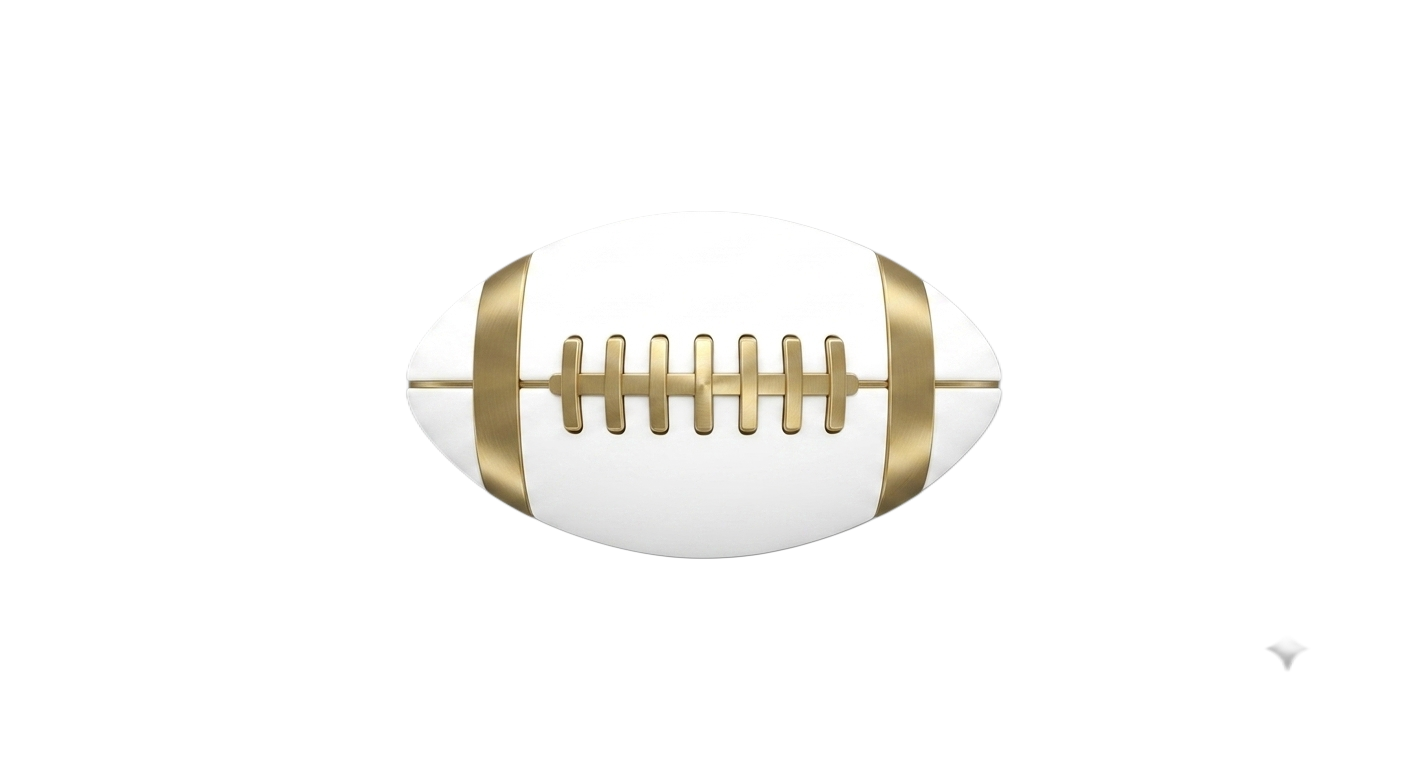 A white and gold American football.