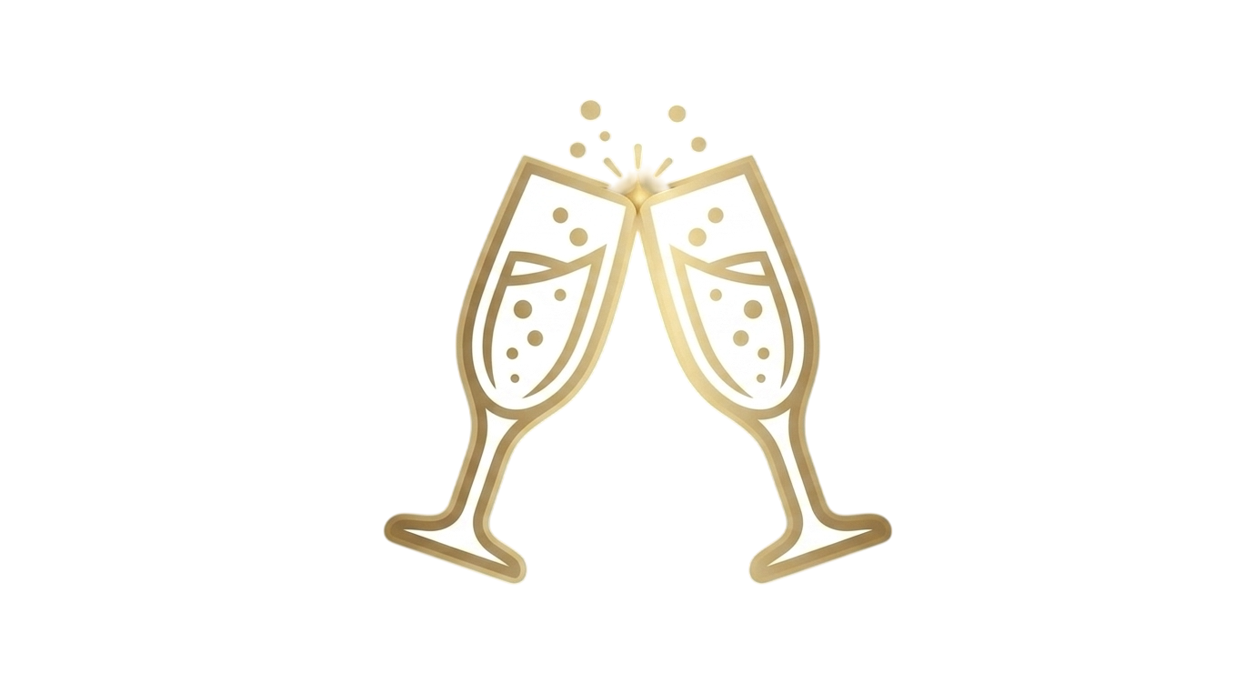 Illustration of two champagne flutes clinking together in celebration.