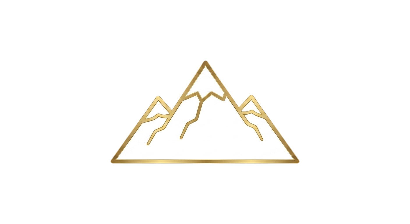 Illustration of a mountain with snow and gold outline