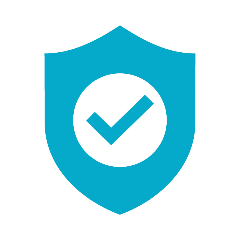 A shield with a checkmark symbol in the center, representing security or protection.