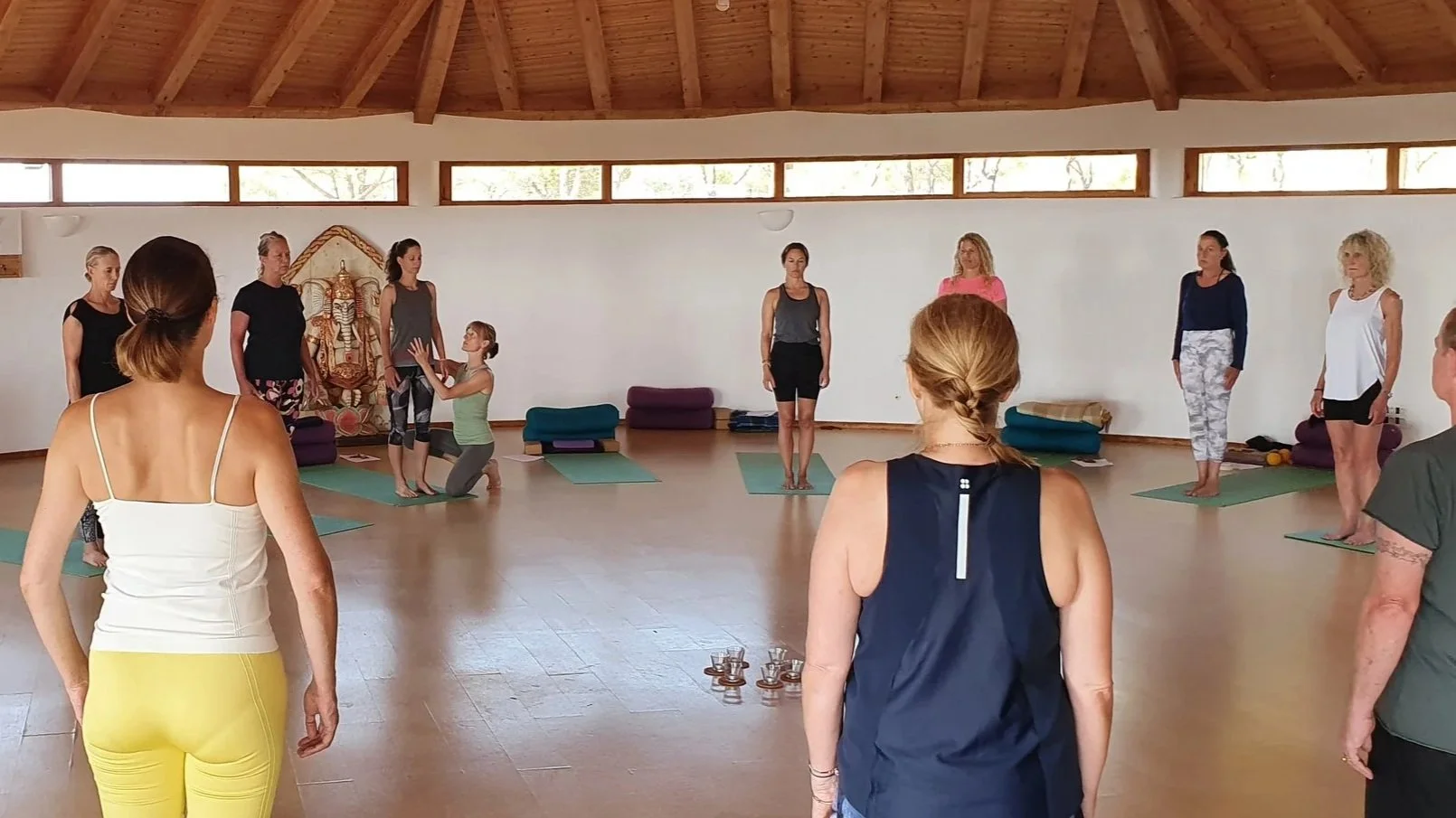 Yoga or meditation class in a retreat.