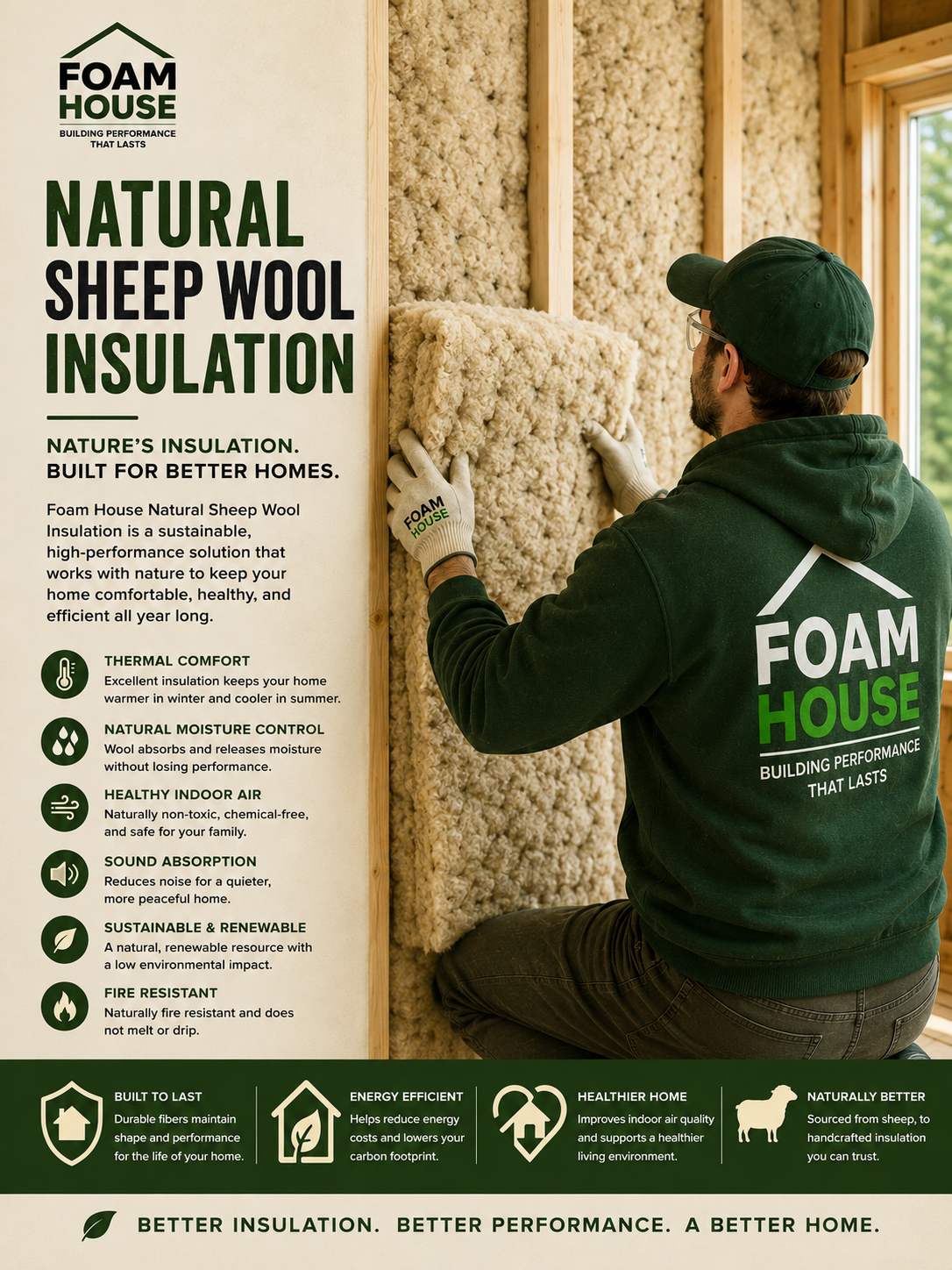 Batt Insulation: Natural Sheep Wool Fiber