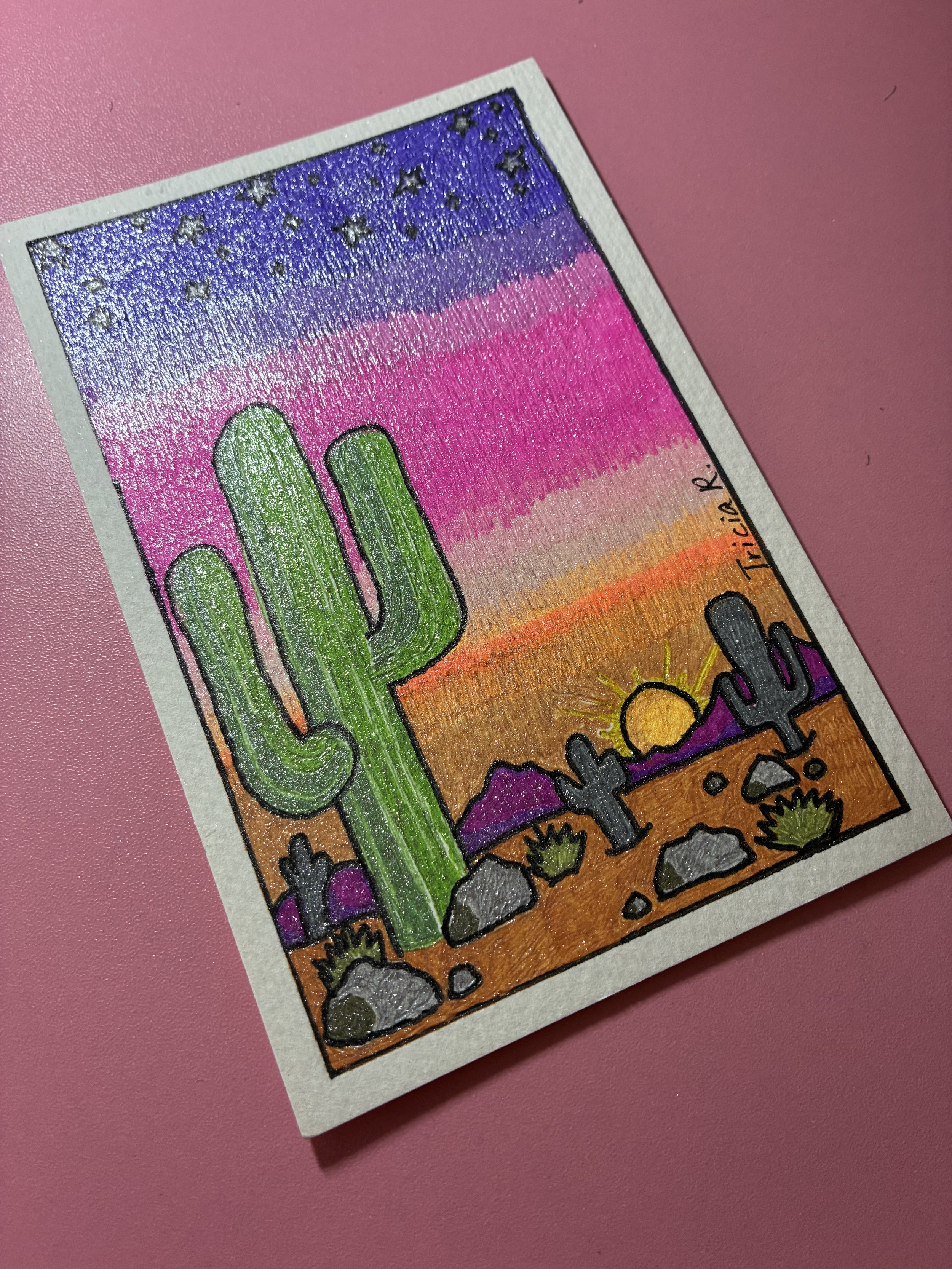 07/10/2026 First Handmade Shimmering Postcard in the Series: 50 States and their Sunrises & Sunsets "Arizona Sunset" a 4x6" card