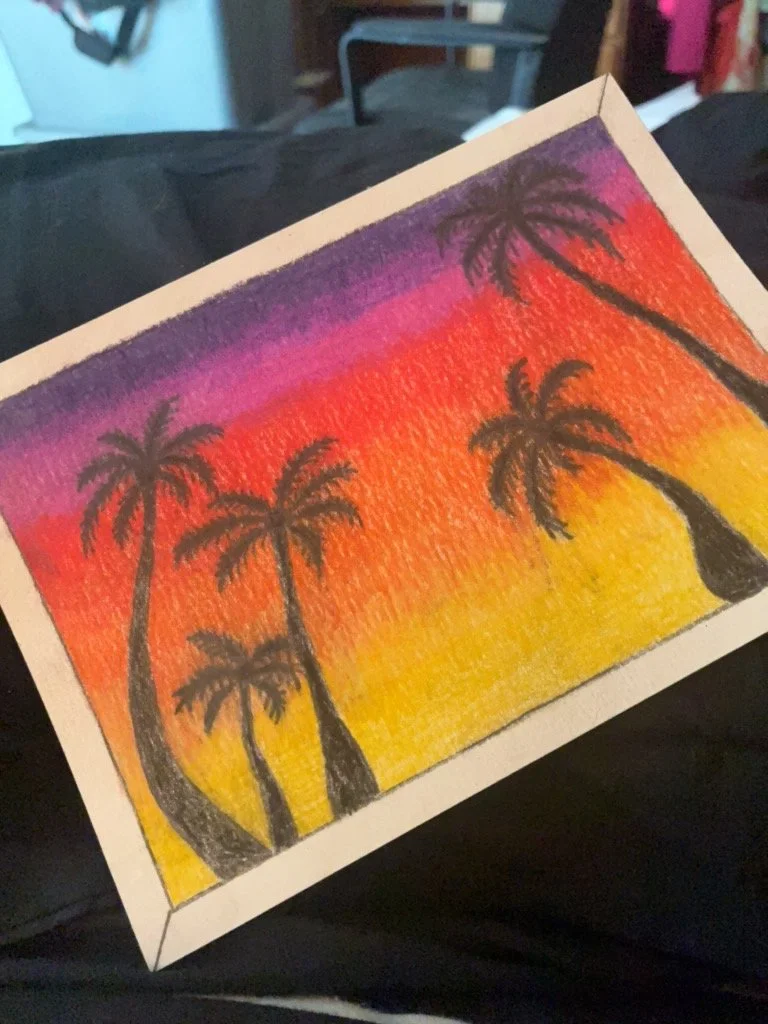 A quick color-pencil coloring of an ombre Tropical Sunset for my mom, a small 5x7" card