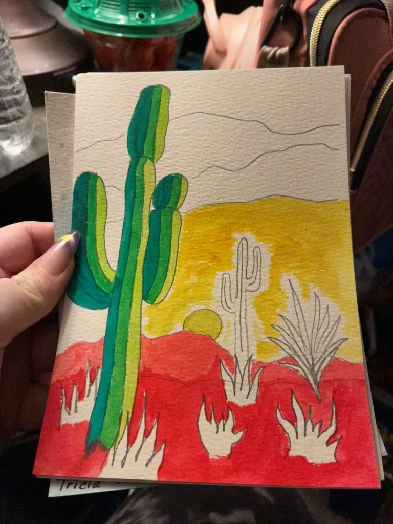 07/12/2026 a small 5x7" Watercolor-painted "Desert Scene Sunset" for a Pen-pal