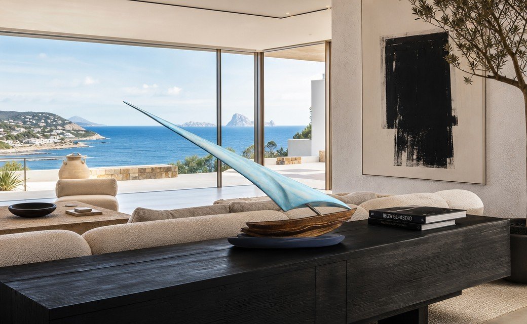 Escultura 'El Velero', obra contemporánea realizada en madera y acero inoxidable por el artista Raúl Abad. Una pieza escultórica que fusiona materiales orgánicos y metálicos Ideal para tu decoración.