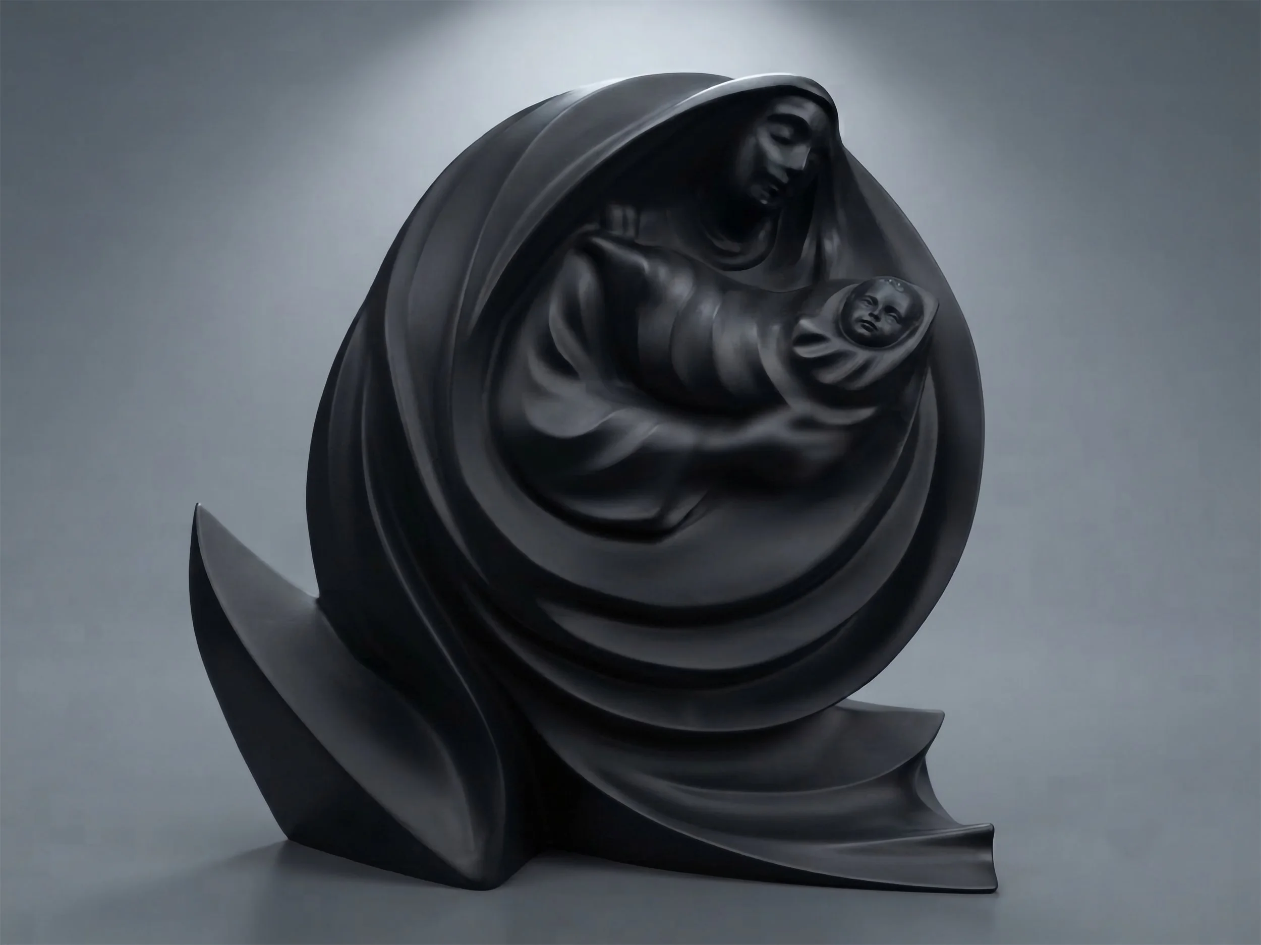 Descubre "Noche y Día", una pieza excepcional tallada a mano en mármol negro Marquina por el escultor Raúl Abad. Una obra de arte contemporáneo con doble vertiente: la profundidad de la noche y la ternura de la vida.