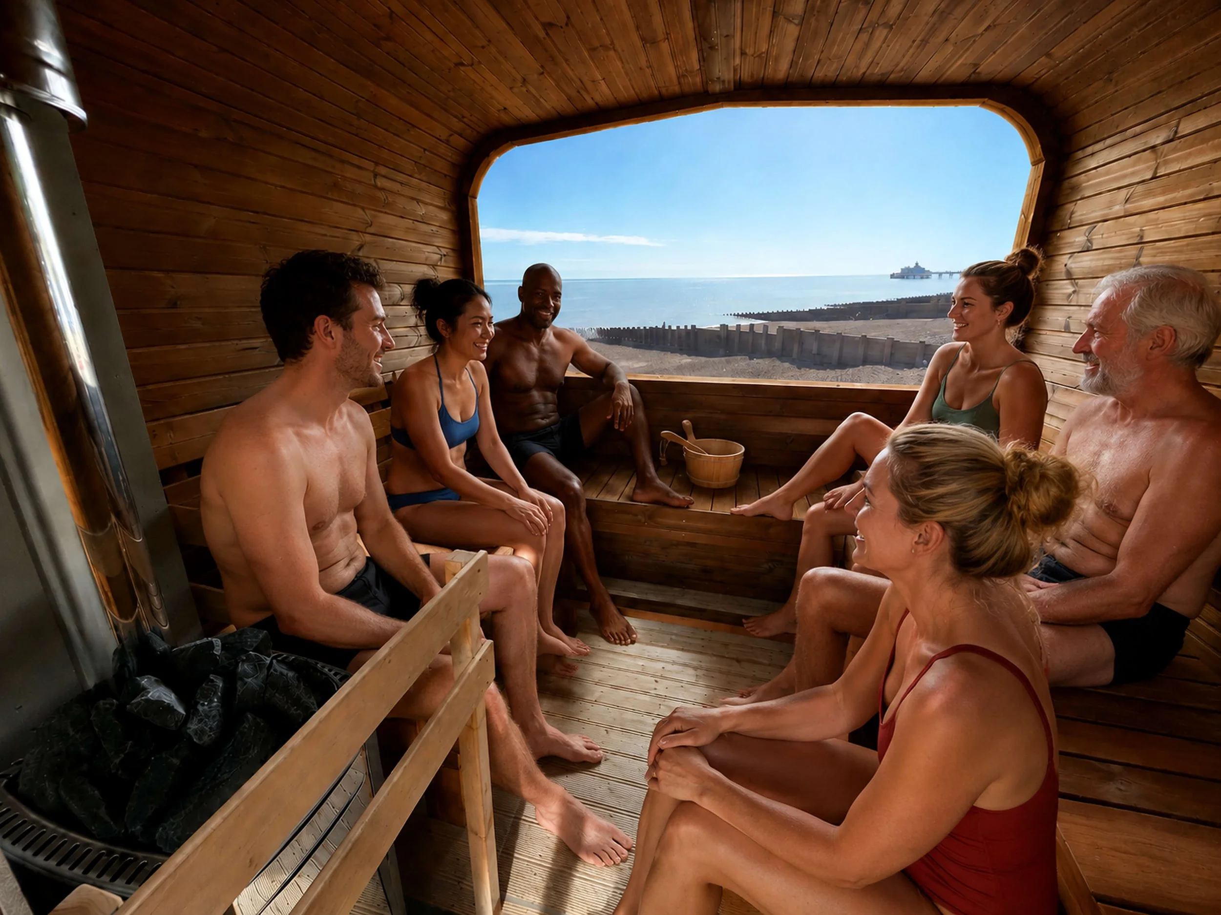 Oki sauna members enjoying a sauna