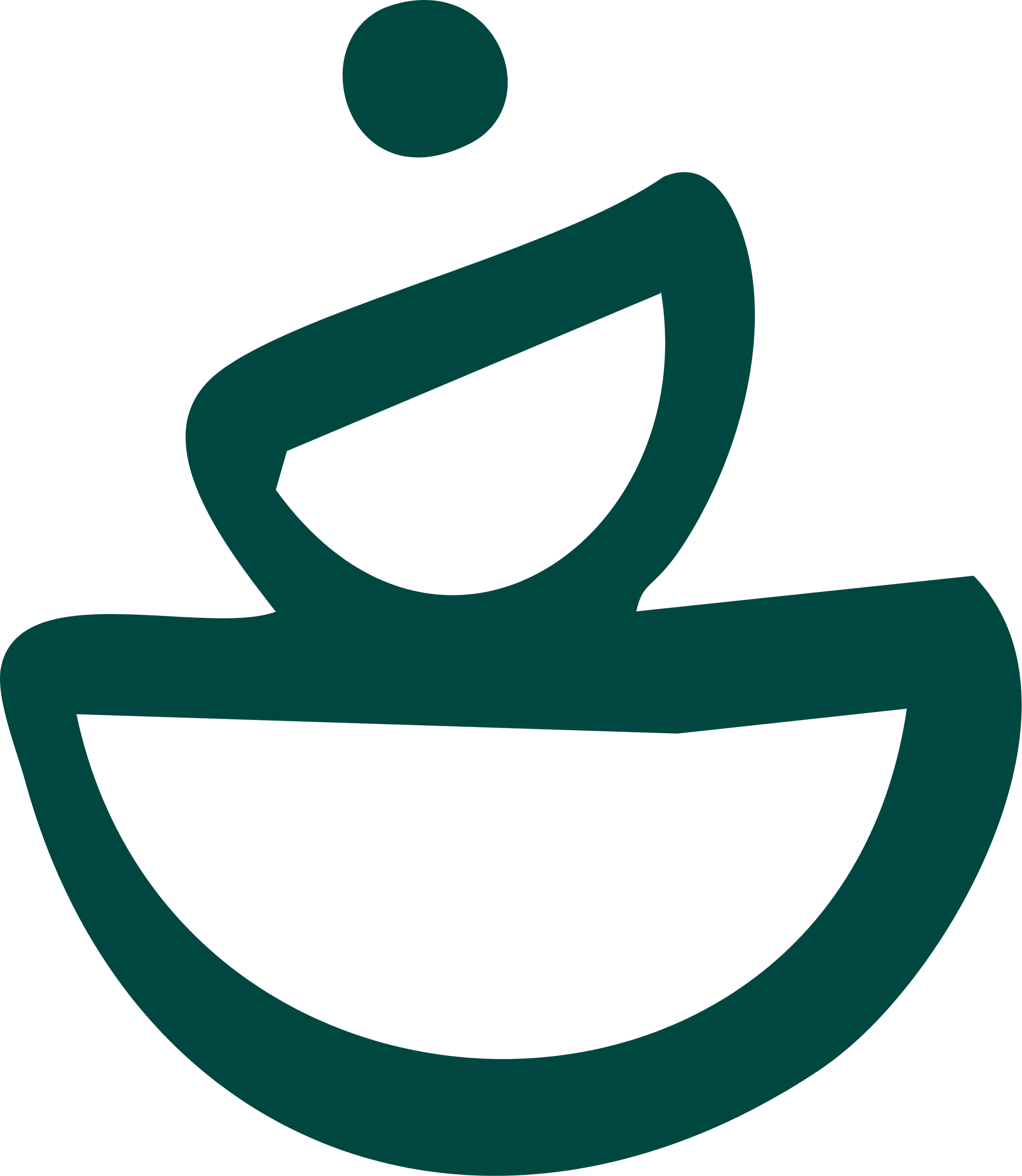 An abstract black and teal illustration of a person with a circle head, sitting with crossed arms, surrounded by a circular teal shape.
