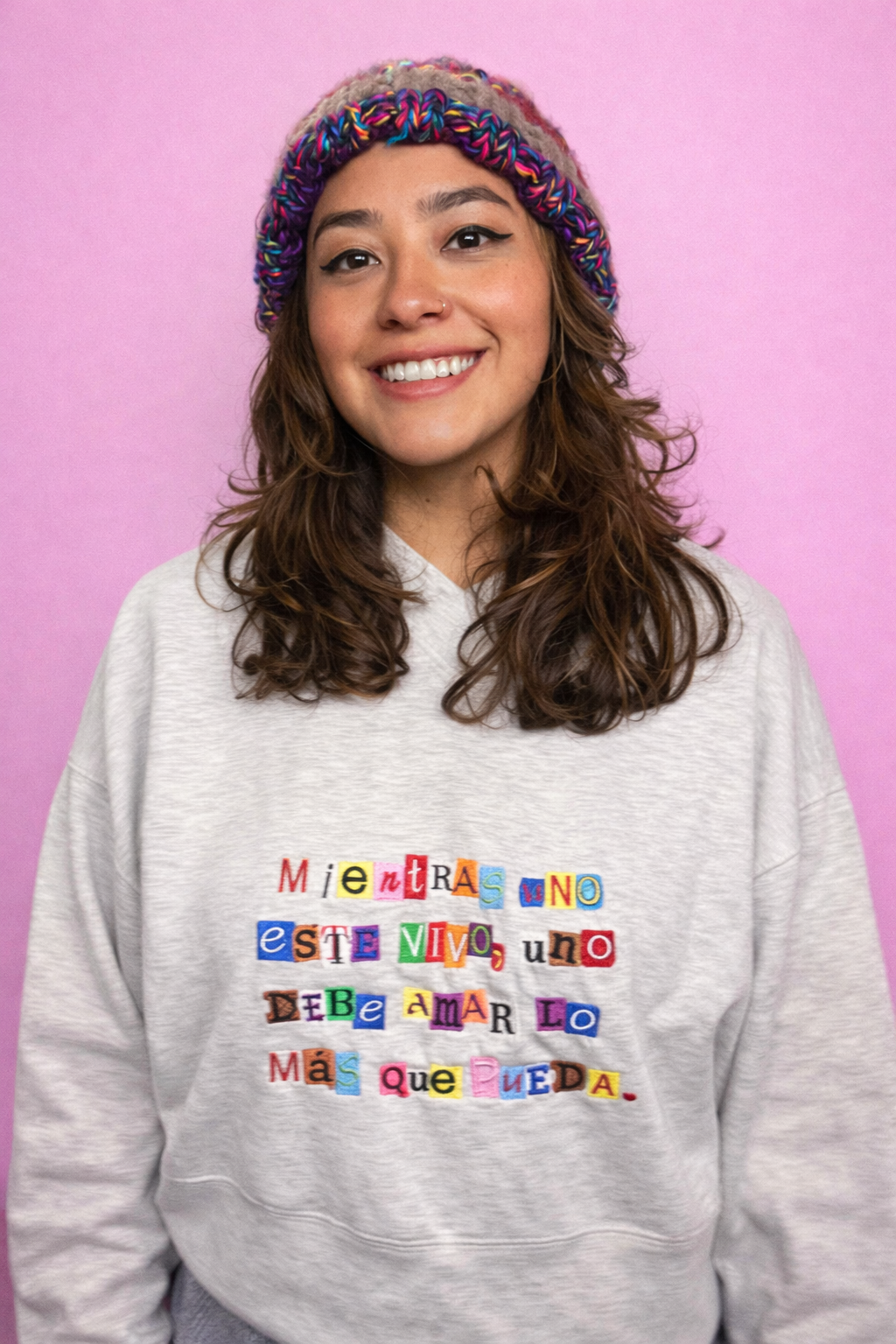 Bad Bunny Embroidered Quote Hoodie – Newspaper Cutout Style