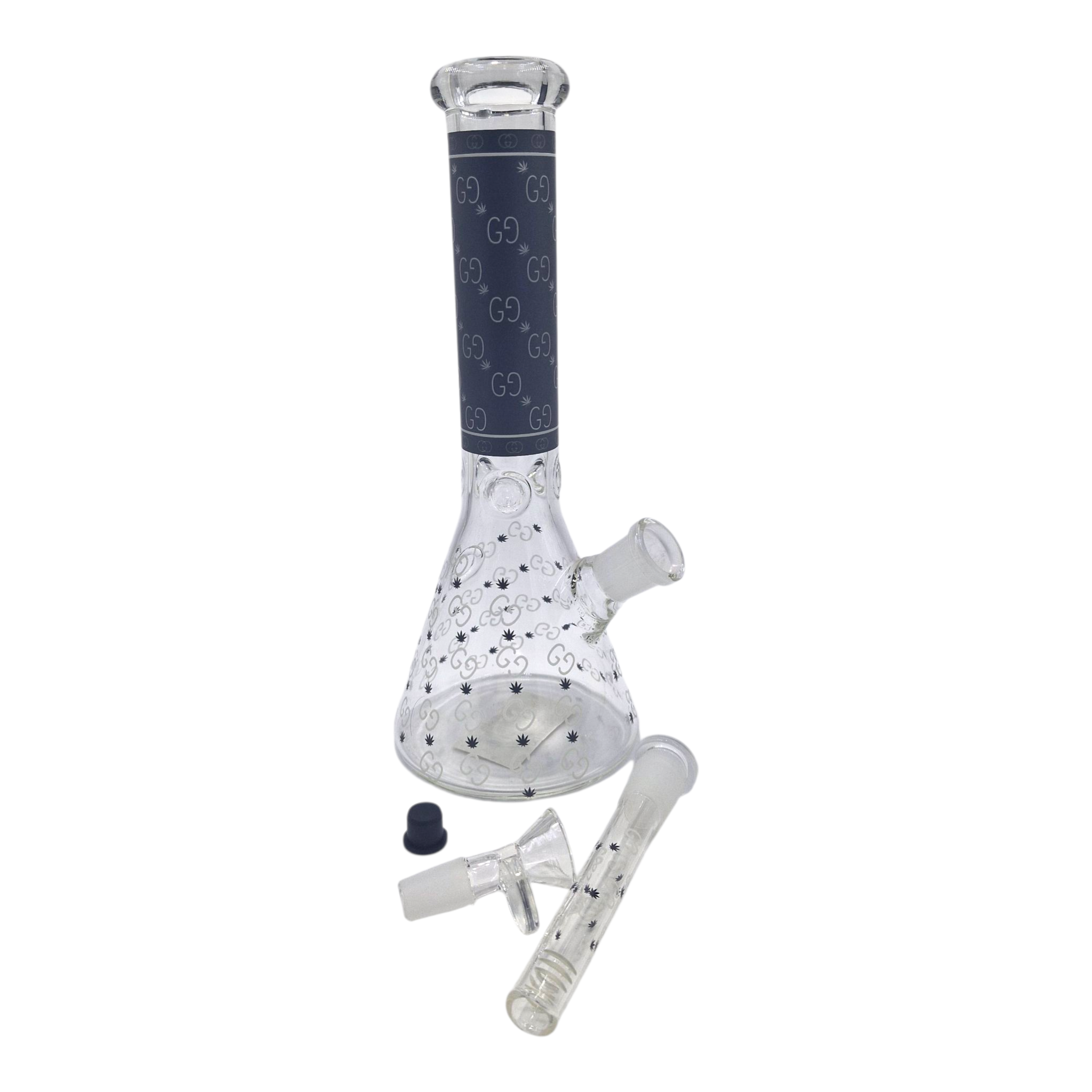 Glow In The Dark Gucci Glass Beaker Waterpipe – 26cm BLACK EDITION