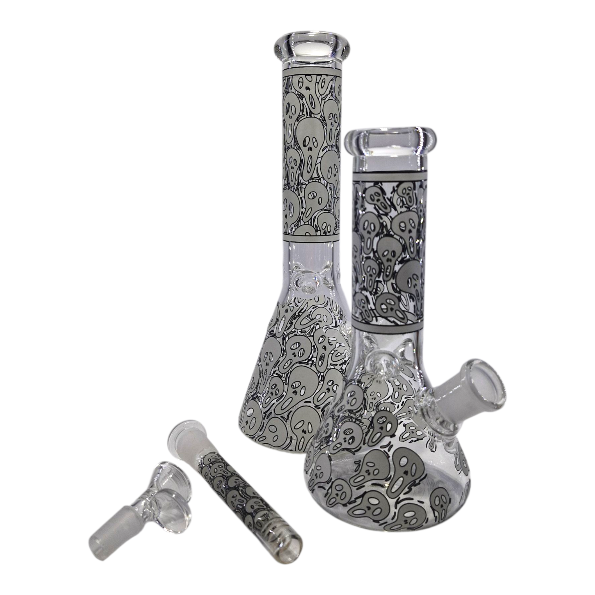 Glow in the Dark Small Scream Skulls Glass Beaker Bong 19cm