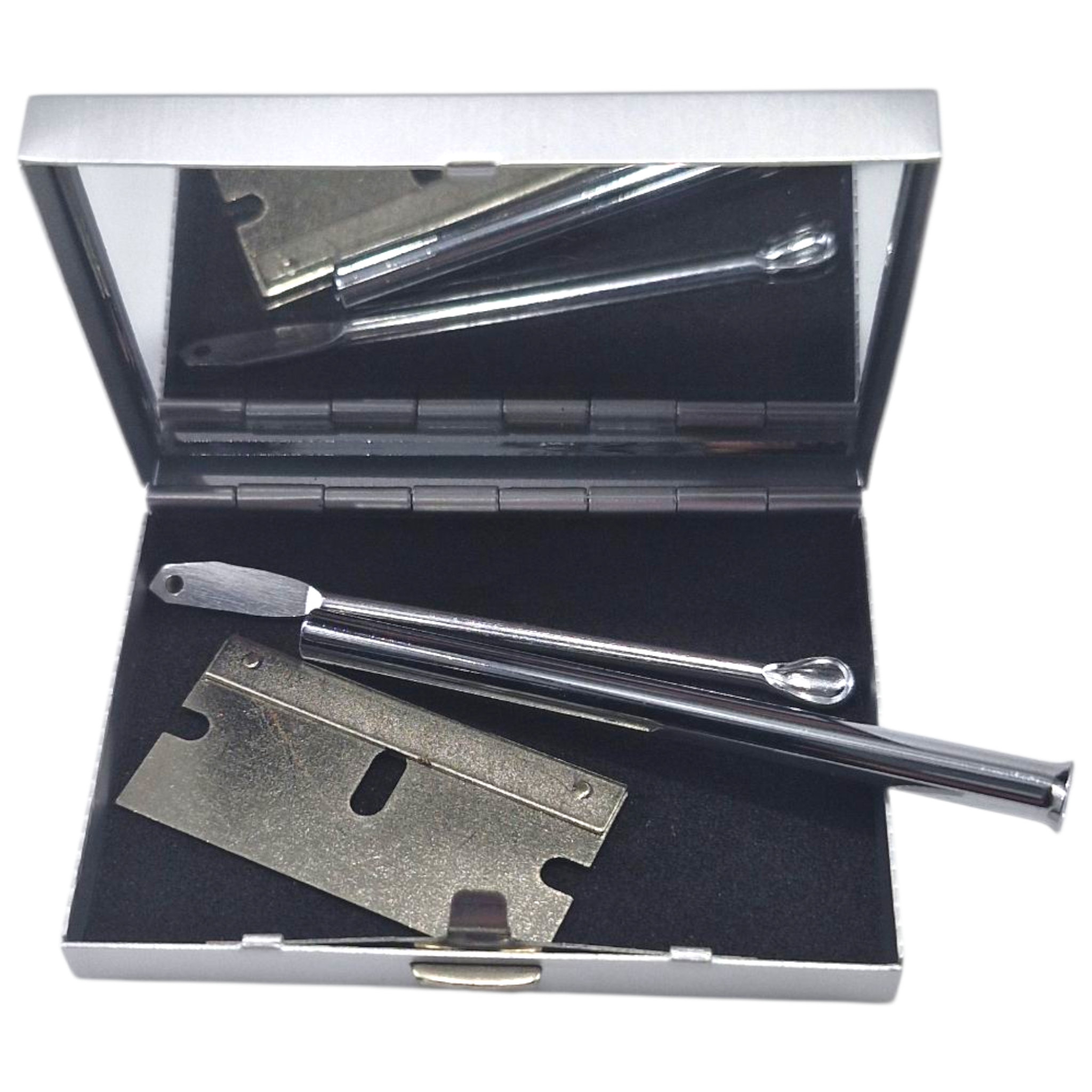 Snuff Box Kit Aluminum Case Built In Mirror