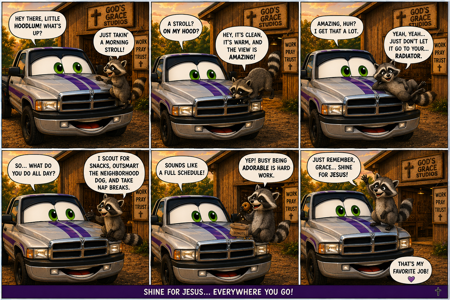 Grace's hood isn't exactly a raccoon crossing...