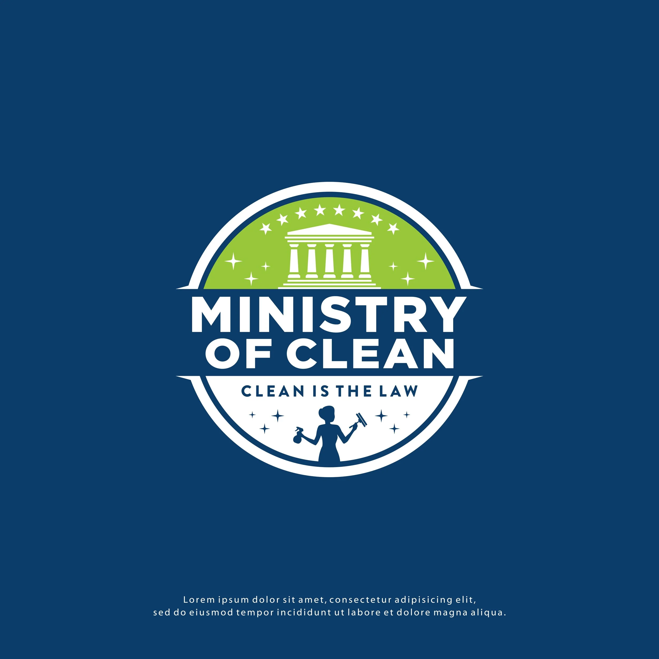 Official logo of the Ministry of Ocean with a circular design featuring a white temple, green background, stars, and a person holding gardening tools, accompanied by the text 'MINISTRY OF OCEAN' and 'CLEAN IS THE LAW'.
