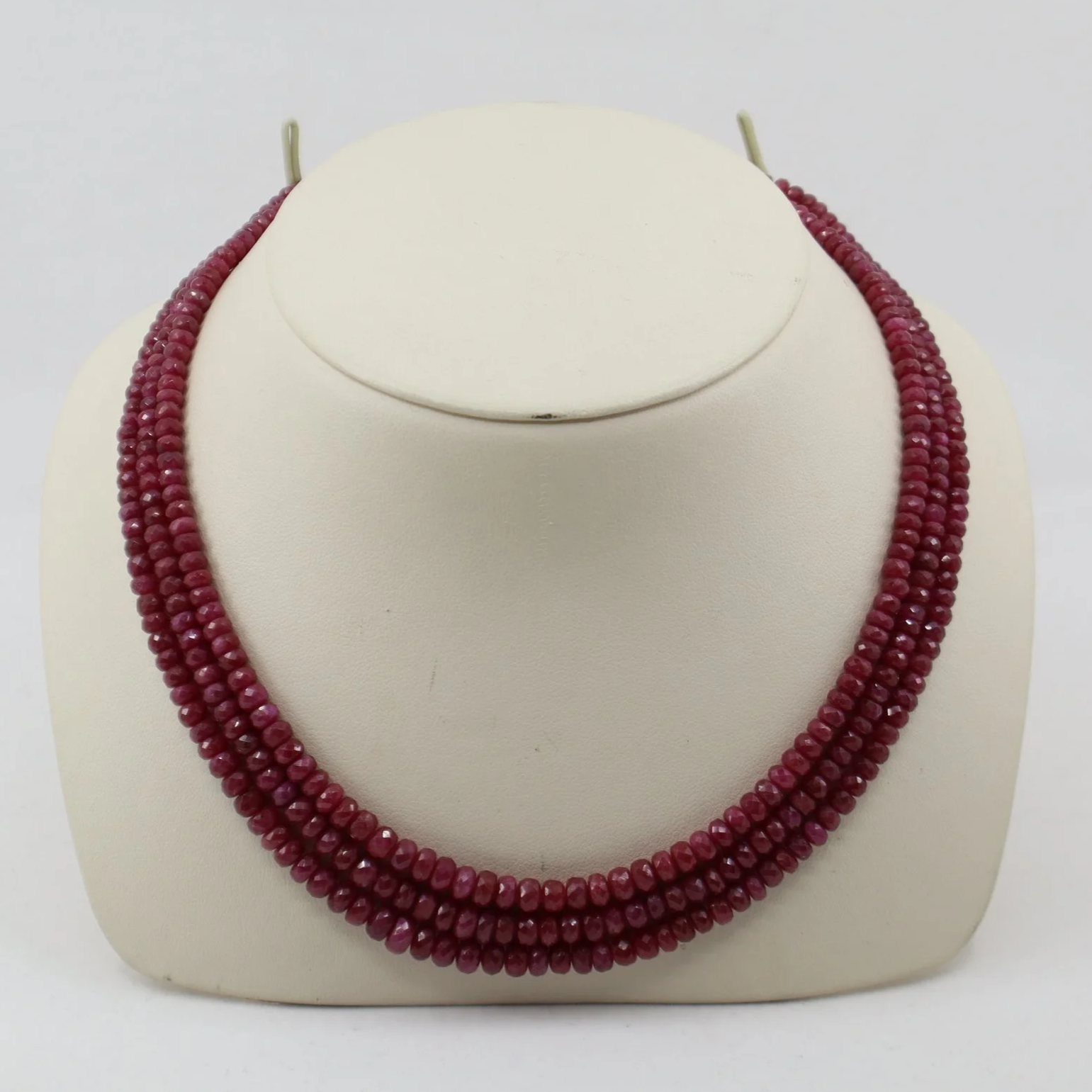 Triple-Strand Faceted Ruby Bead Necklace