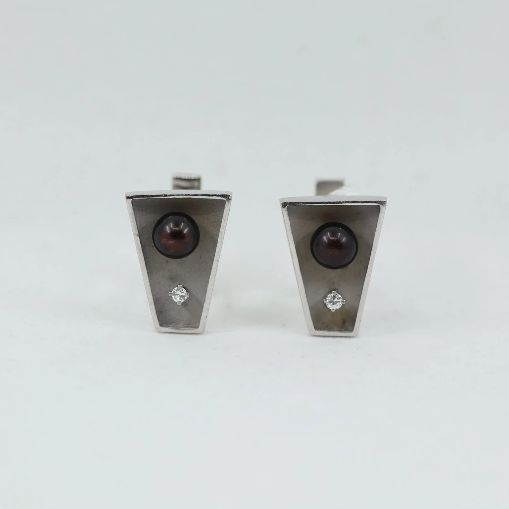 Mid-Century Pearl & Diamond Geometric Cufflinks