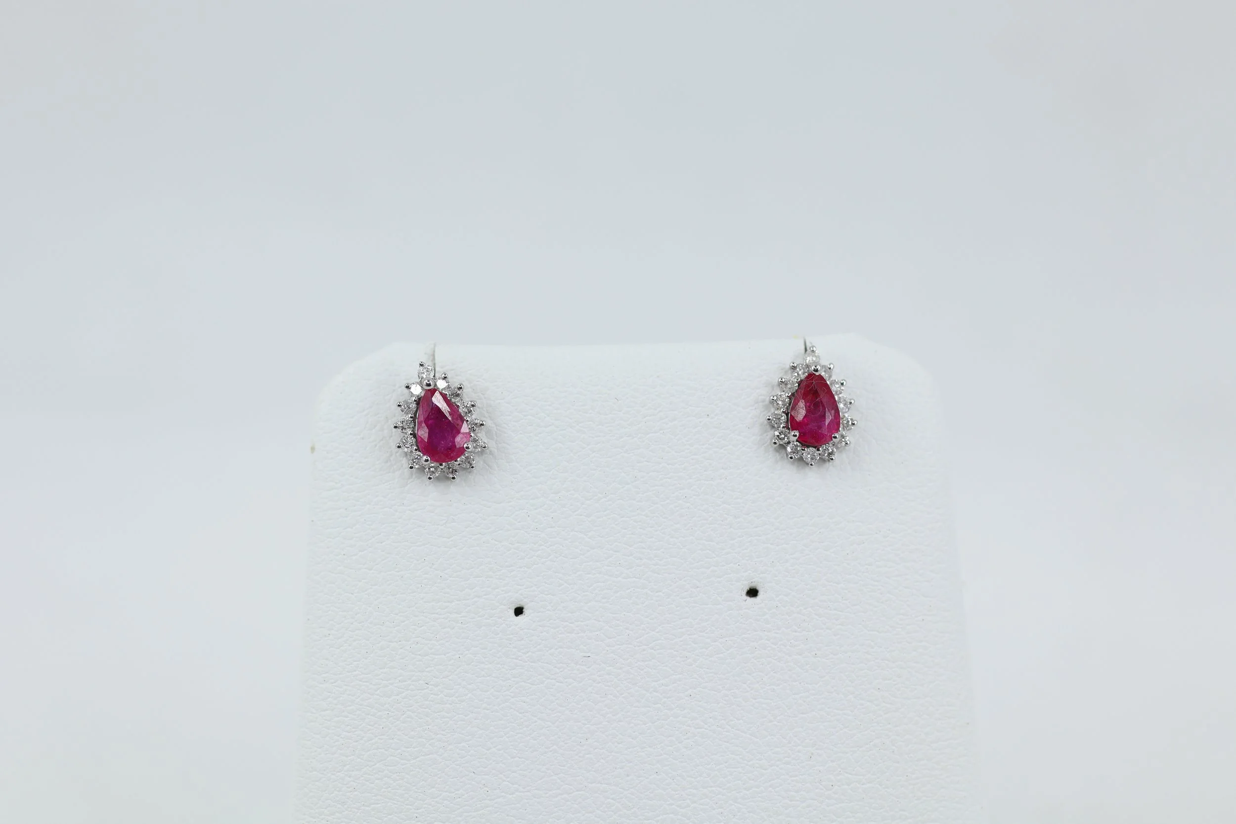 Pear Ruby Diamond Halo Stud Earrings
