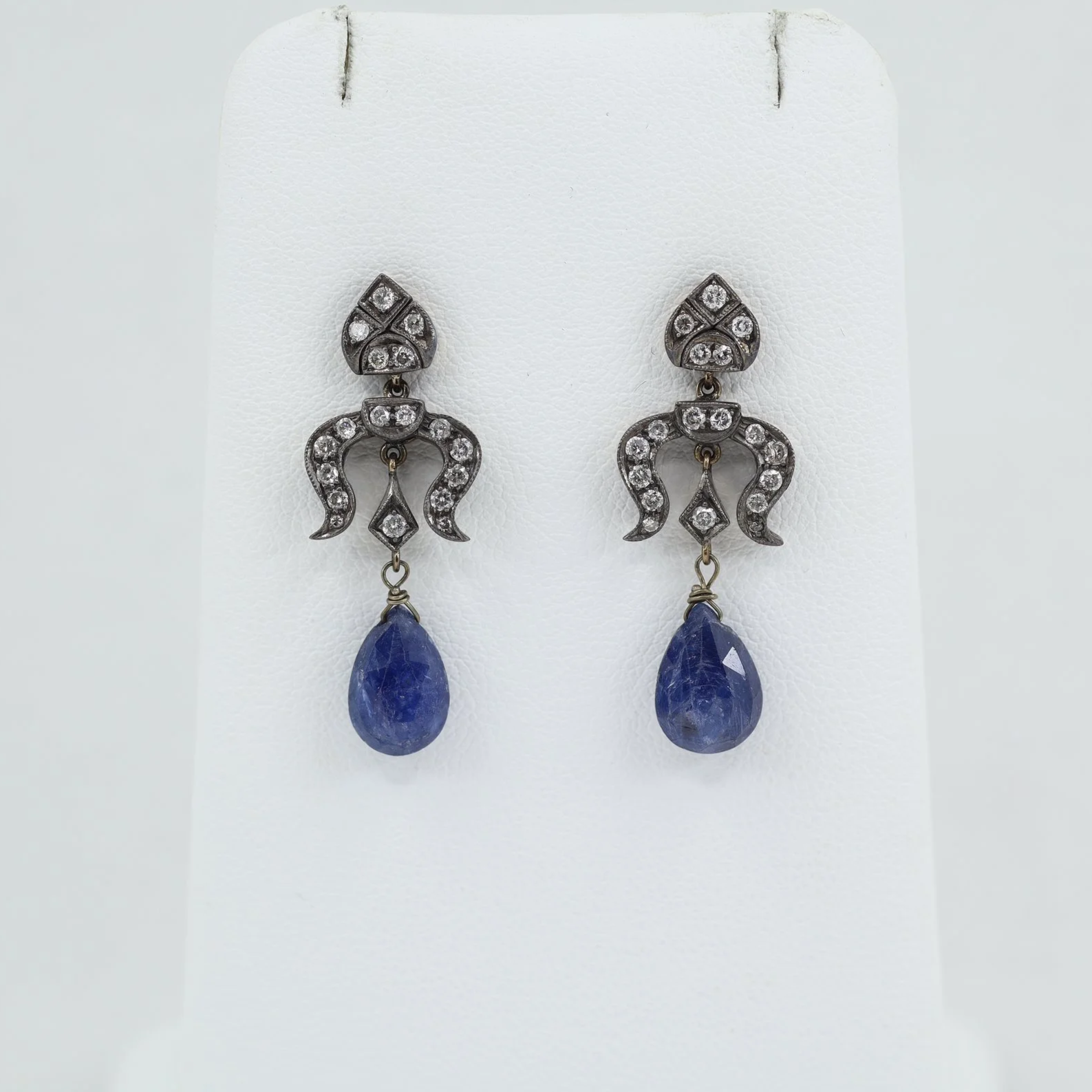 Antique Diamond & Sapphire Drop Earrings