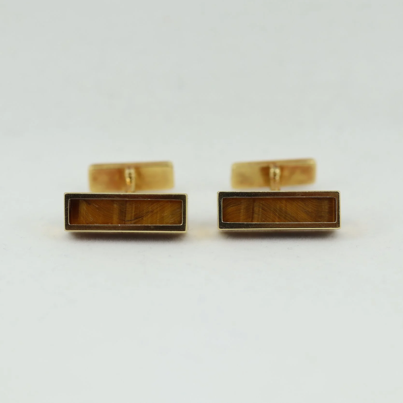 Signed Vintage Tiffany & Co. Tiger's Eye 18KT Gold Cufflinks