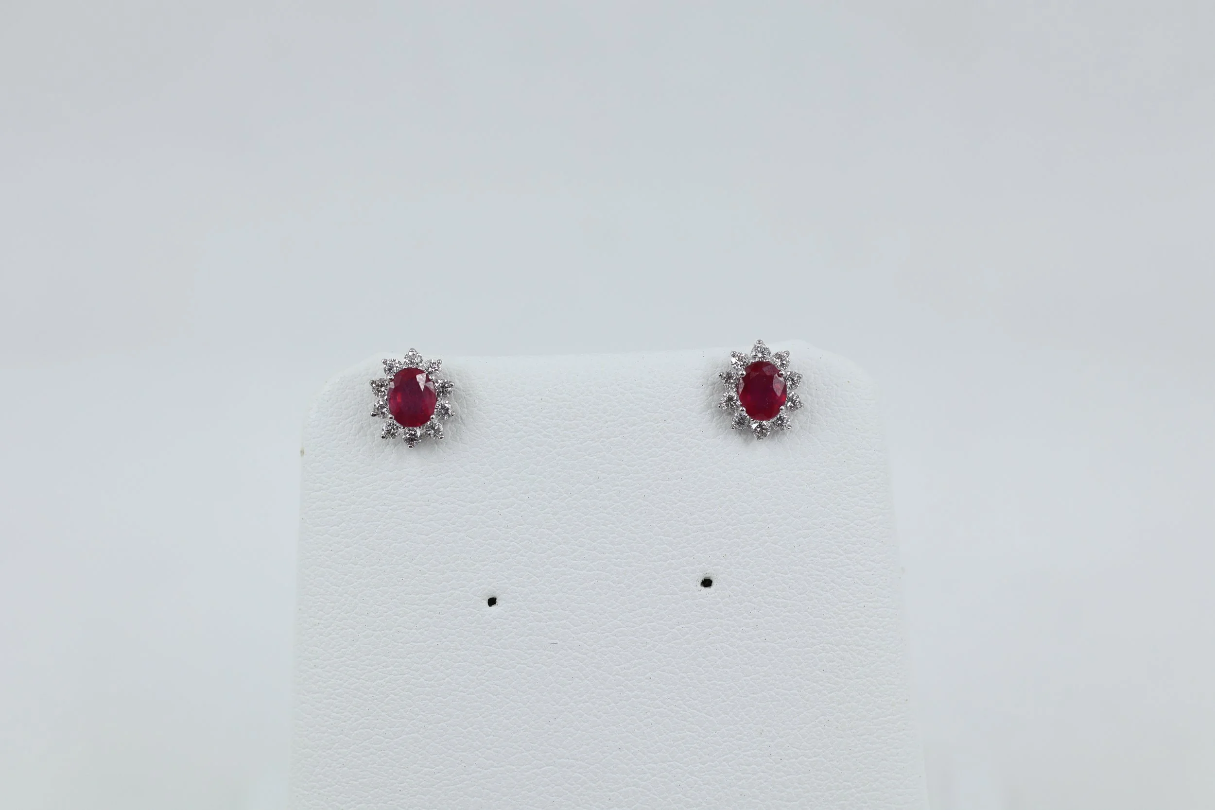 Ruby Diamond Halo Stud Earrings