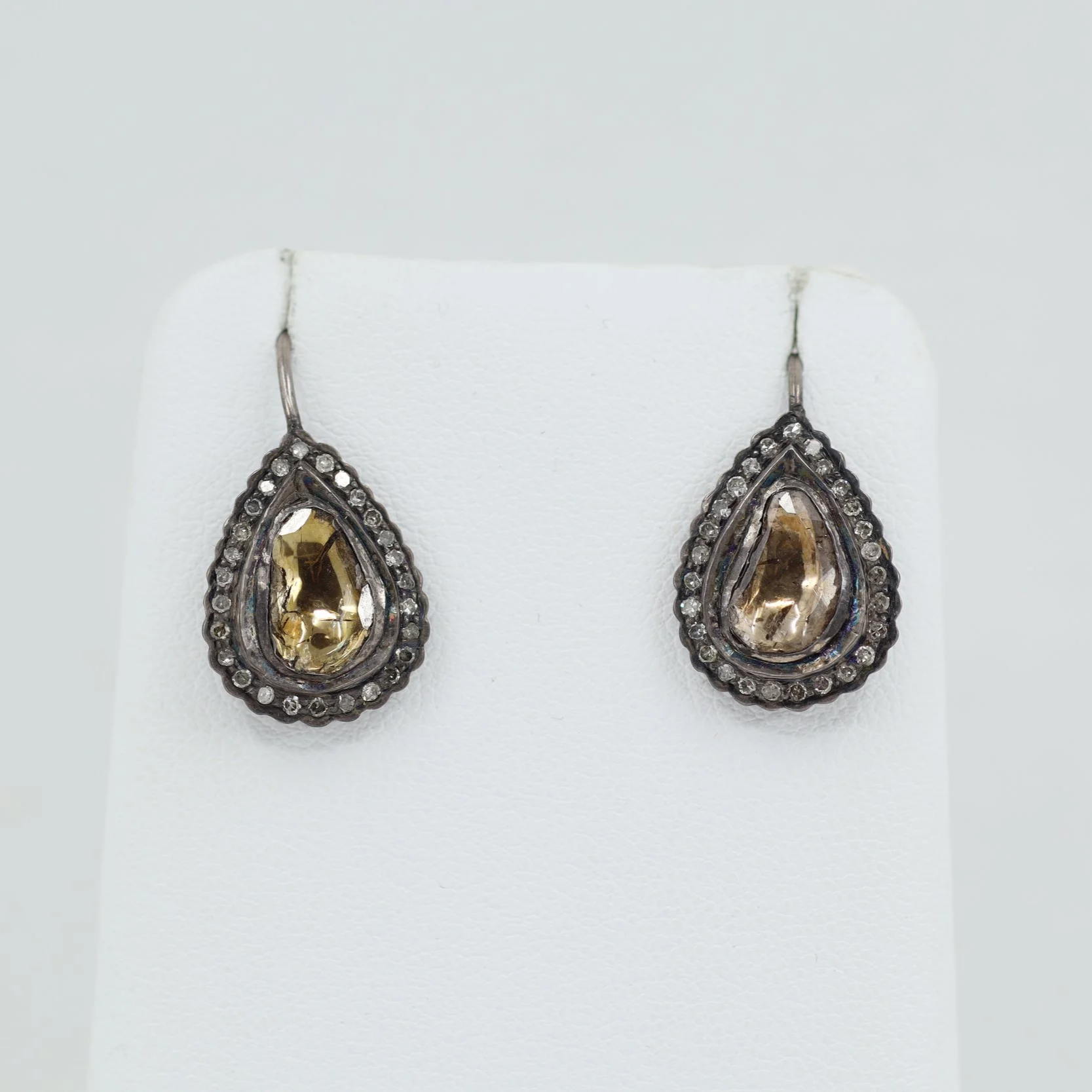 Silver Diamond Teardrop Earrings