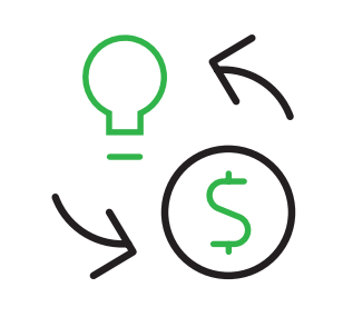 Icons of a lightbulb, a dollar sign in a circle, and two arrows connecting them.