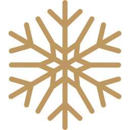 A gold-colored snowflake with symmetric intricate branches.