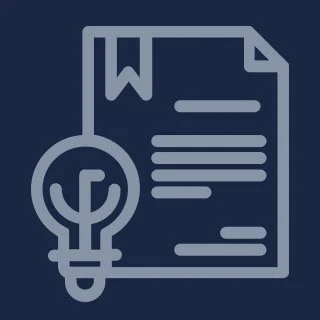 Icon of a document with a bookmark and a lightbulb symbol