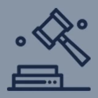 Icon of a judge's gavel striking a sound block.