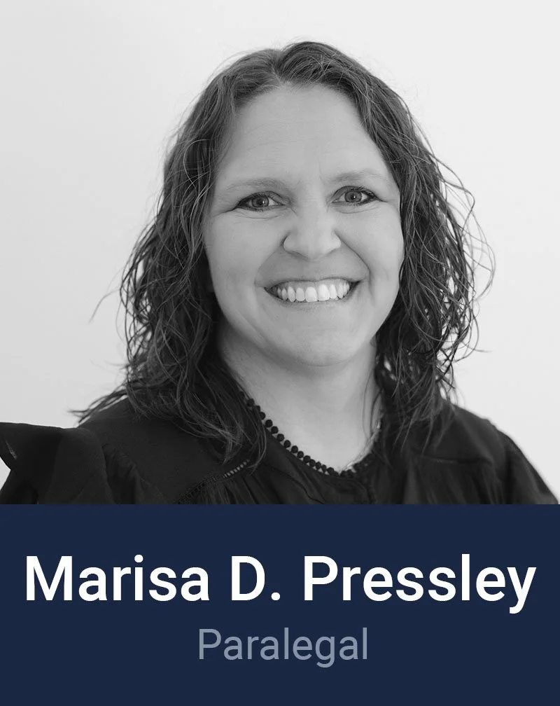 Black and white professional headshot of Marisa Pressley, Paralegal at Loftin Holt Hall & Hargett LLP.