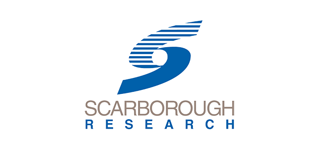 Scarbrough Research logo with blue stylized swoosh and horizontal lines