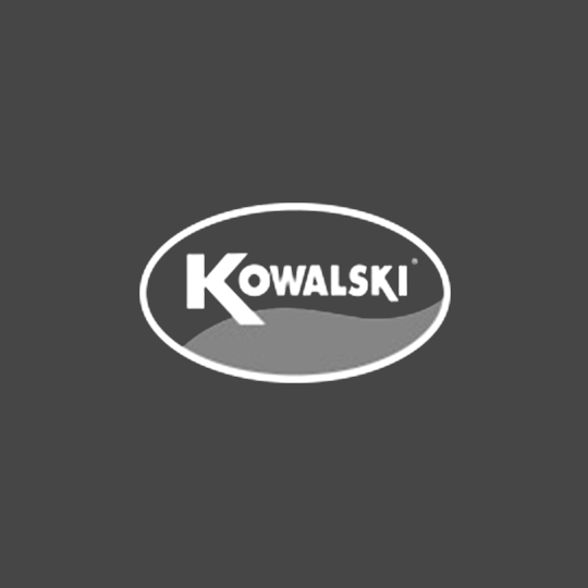 Kowalski logo in a white oval on a dark gray background