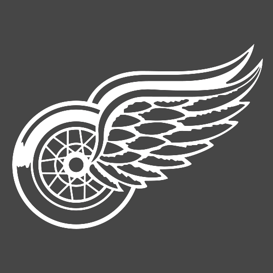 White stylized winged wheel emblem on a dark gray background