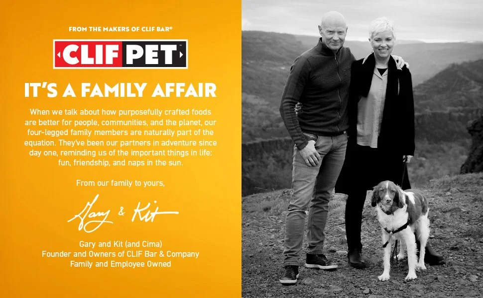 A Clif Pet website module describing the owner's mission statement. "It's a family affair."