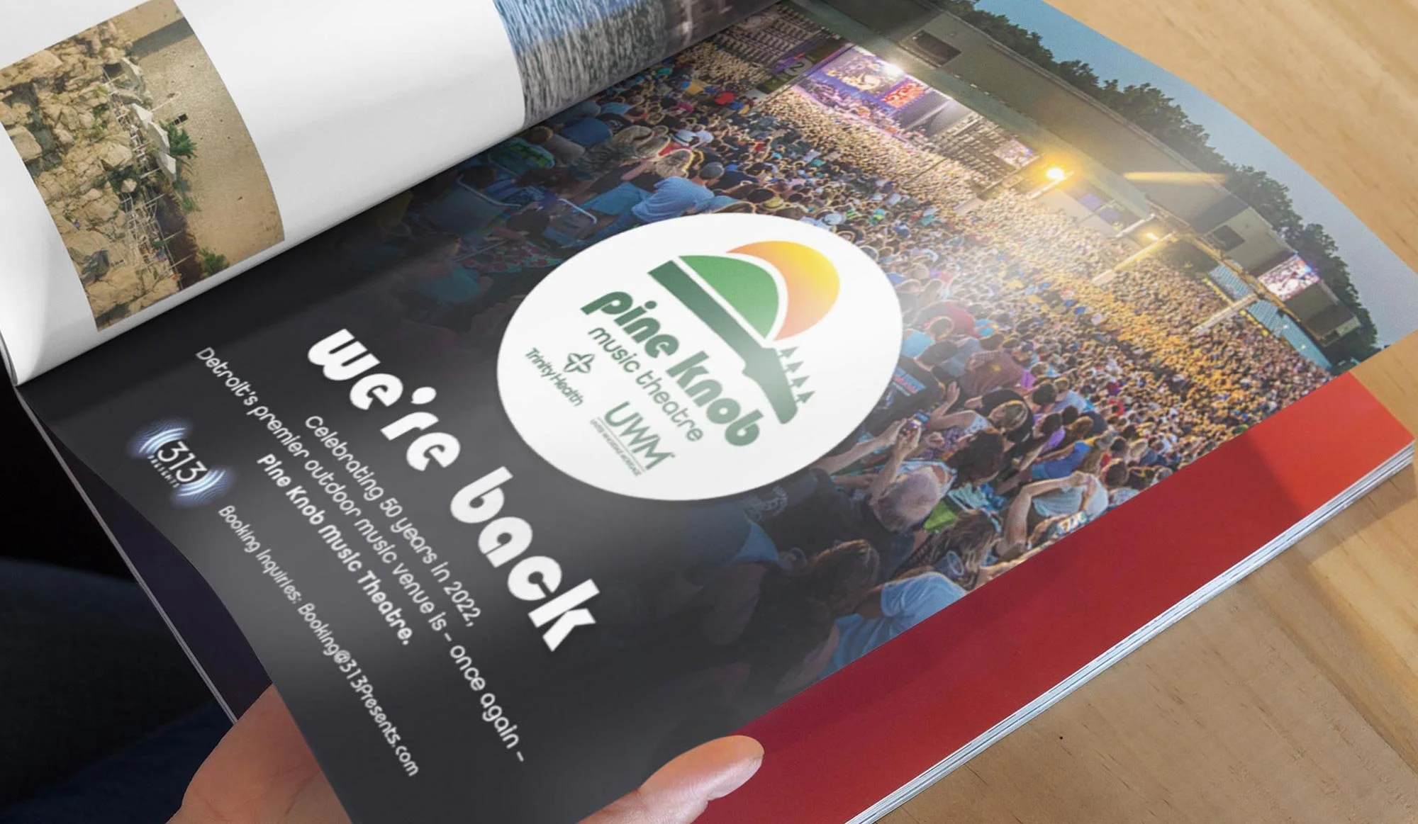 A Pine Knob Music Theatre print ad with headline, "we're back."